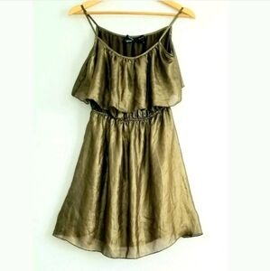 NEW, Women's Sheer Gold Meltalic Ruffle Spaghetti Flowy mini Dress Size S